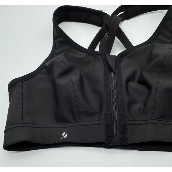 Glamorise Sport Zip Up Front Closure Sports Bra 9266 Black Wireless Strappy 34C - Picture 5 of 7